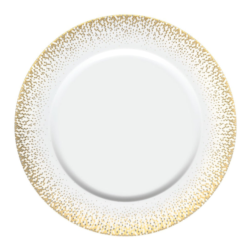 Souffle d’Or flat round platter by Haviland—Limoges porcelain with gold and silver celestial-inspired design.