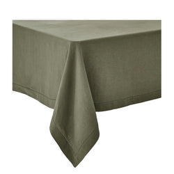 olive green tablecloth on white backround