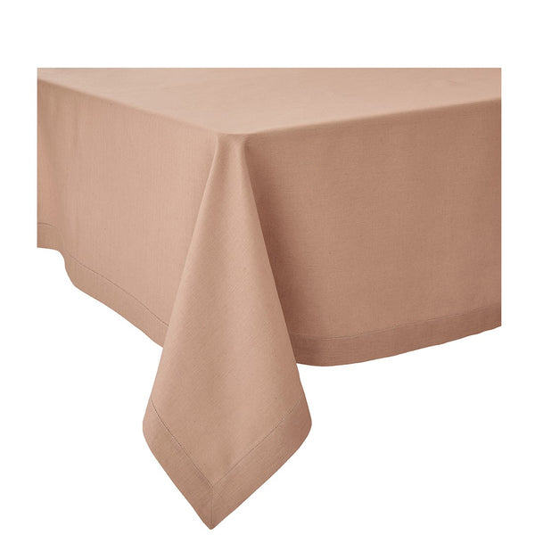 Alexandre Turpault Florence light pink linen tablecloth in pétale tone with hemstitch on white background