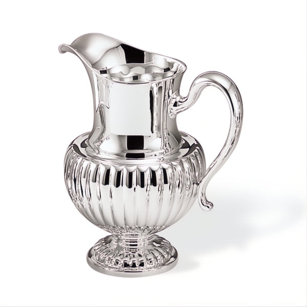 Luxury 1.7 L fluted silver-plated pitcher by Greggio with ribbed body and curved handle – handcrafted Italian design for elegant dining and interiors.