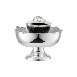 Footed silver-plated caviar bowl with inner crystal insert by Sonja Quandt