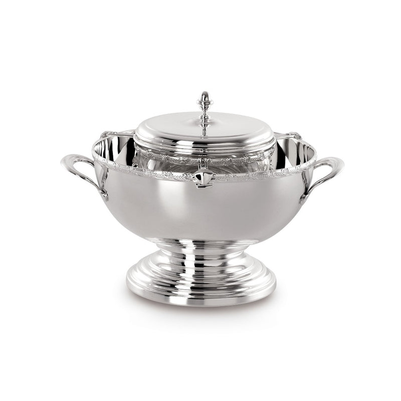 Footed silver-plated caviar bowl with crystal insert from Greggio Royal Collection