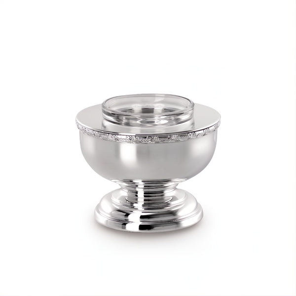 Small silver-plated footed caviar bowl with crystal insert from Greggio Royal Collection