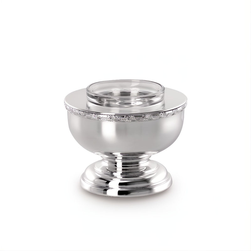 Small silver-plated footed caviar bowl with crystal insert from Greggio Royal Collection