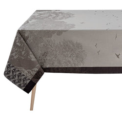 Tablecloth with nature-themed design on a white background