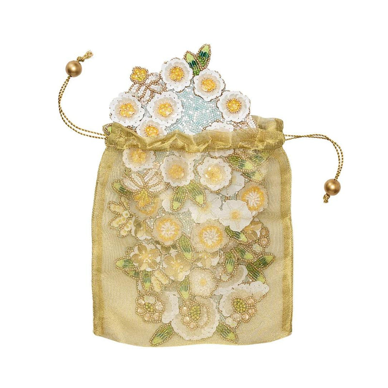 Gardenia coaster set of 4 in sky, white, and yellow by Kim Seybert, floral spring table decor in gift bag