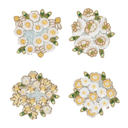 Gardenia coaster set of 4 in sky, white, and yellow by Kim Seybert, floral spring table decor in gift bag