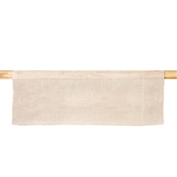 Garza table runner in natural linen gauze with tonal stitched hem on white background