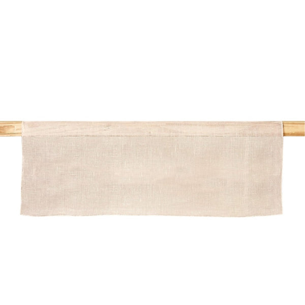 Garza table runner in natural linen gauze with tonal stitched hem on white background