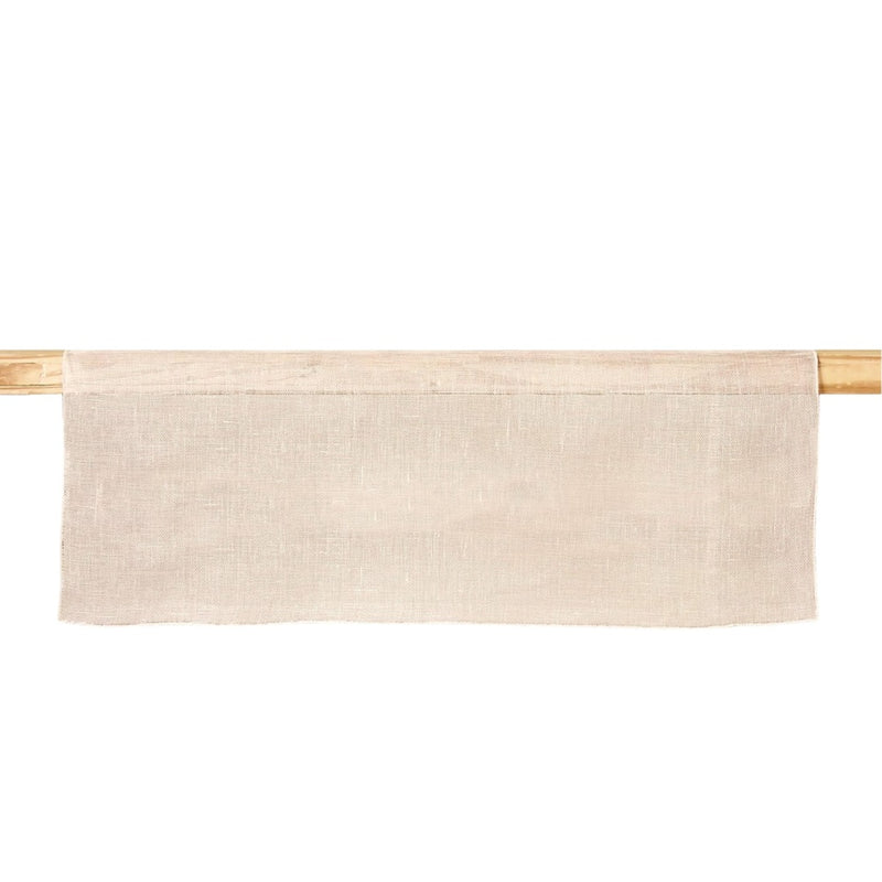 Garza table runner in natural linen gauze with tonal stitched hem on white background