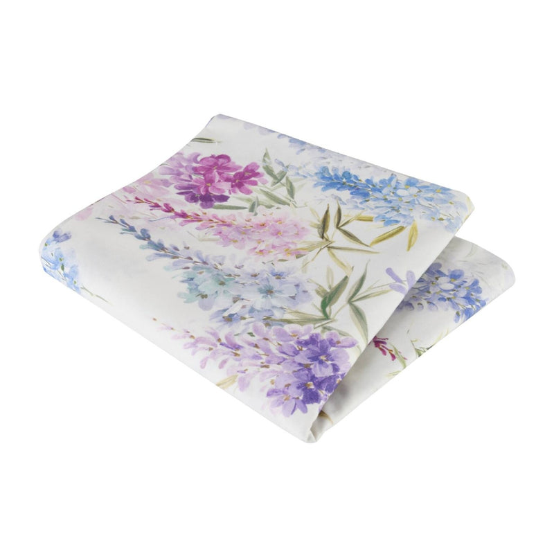 Gillyflower cotton tablecloth by Roseberry Home with vintage floral print folded