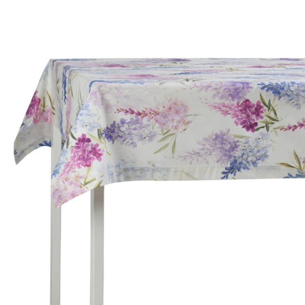 Floral patterned tablecloth on a white background