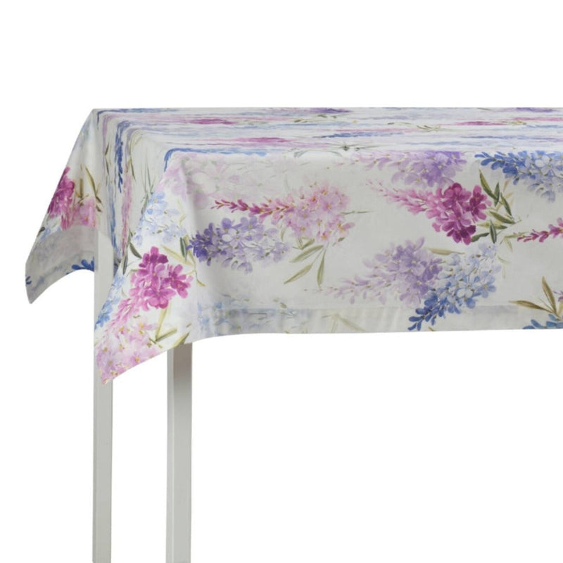 Floral patterned tablecloth on a white background
