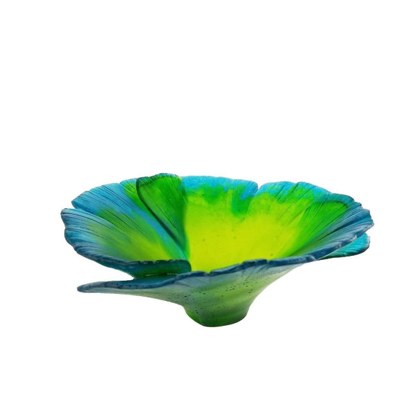 Glass bowl with green and blue gradient on a white background