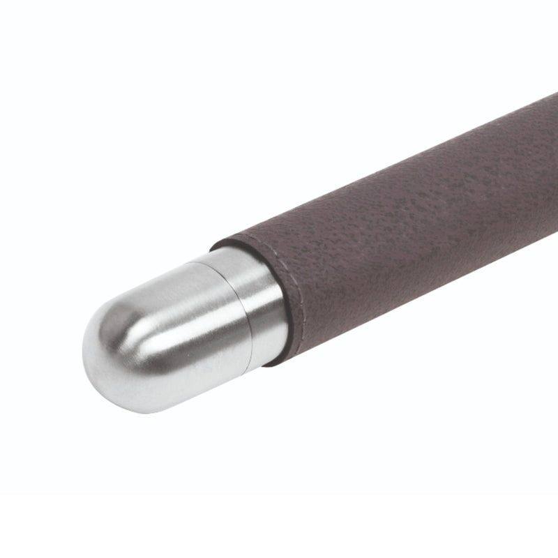 Brown cylindrical object with a silver metallic end on a white background