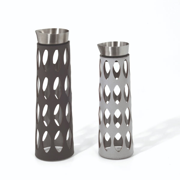 Luxury glass carafes 2 sizes Marghe with removable leather cover by Pinetti 