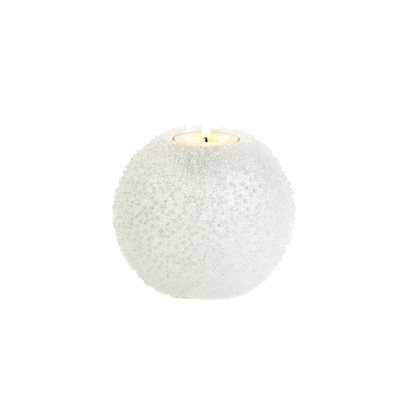 White glass candle holder in jewel ball shape with glitter details by Goodwill, 10 cm

