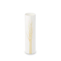 cylindrical tall white vase with gold tree decor
