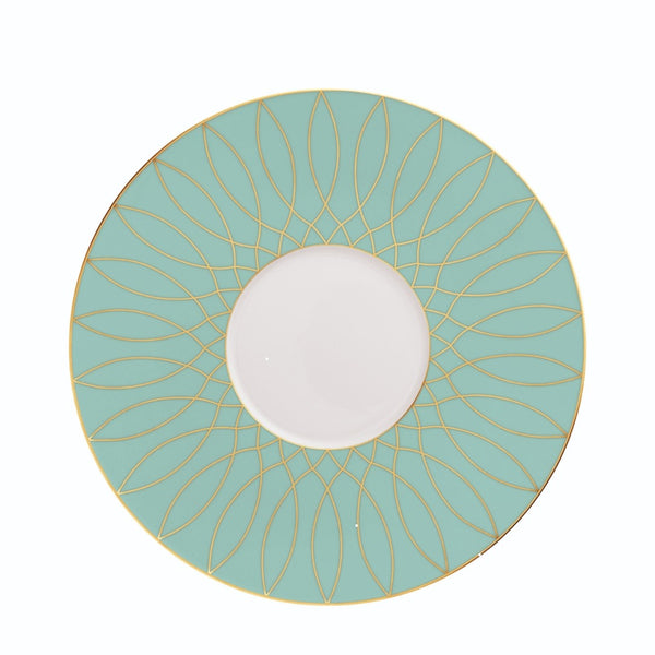 Gourmet Plate Carlo Este by FÜRSTENBERG in fine porcelain with gold and green mosaic-inspired design by Carlo Dal Bianco.