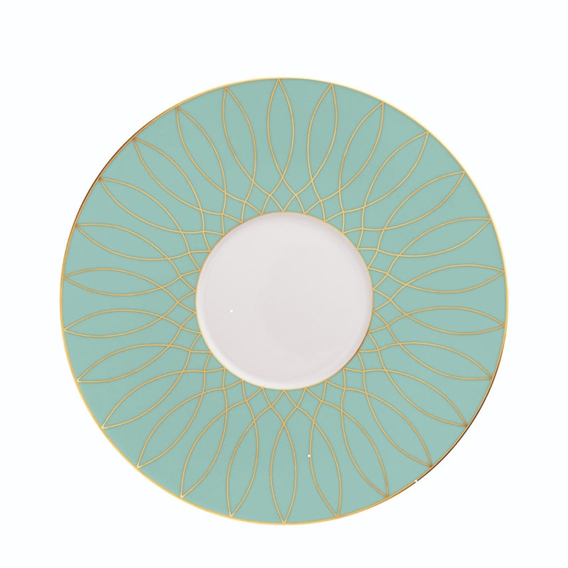 Gourmet Plate Carlo Este by FÜRSTENBERG in fine porcelain with gold and green mosaic-inspired design by Carlo Dal Bianco.
