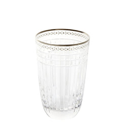 Aghata Platinum highball tumbler with bevel cuts and platinum rim by Cristallerie de Montbronn