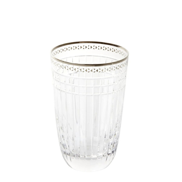 Aghata Platinum highball tumbler with bevel cuts and platinum rim by Cristallerie de Montbronn