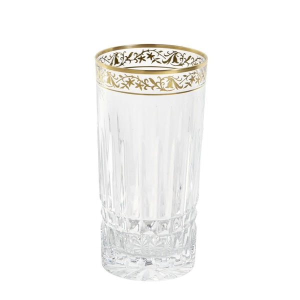 Crystal highball tumbler with diamond cuts and gold inlay from the Viktoria collection by Cristallerie de Montbronn.