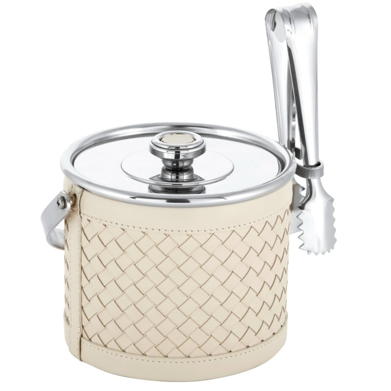 Luxury handwoven leather ice bucket with lid by Riviere x Giobagnara