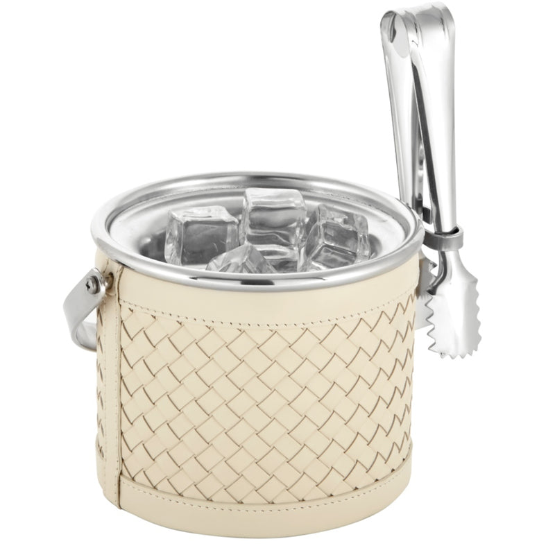 Luxury handwoven leather ice bucket with lid by Riviere x Giobagnarawithout lid