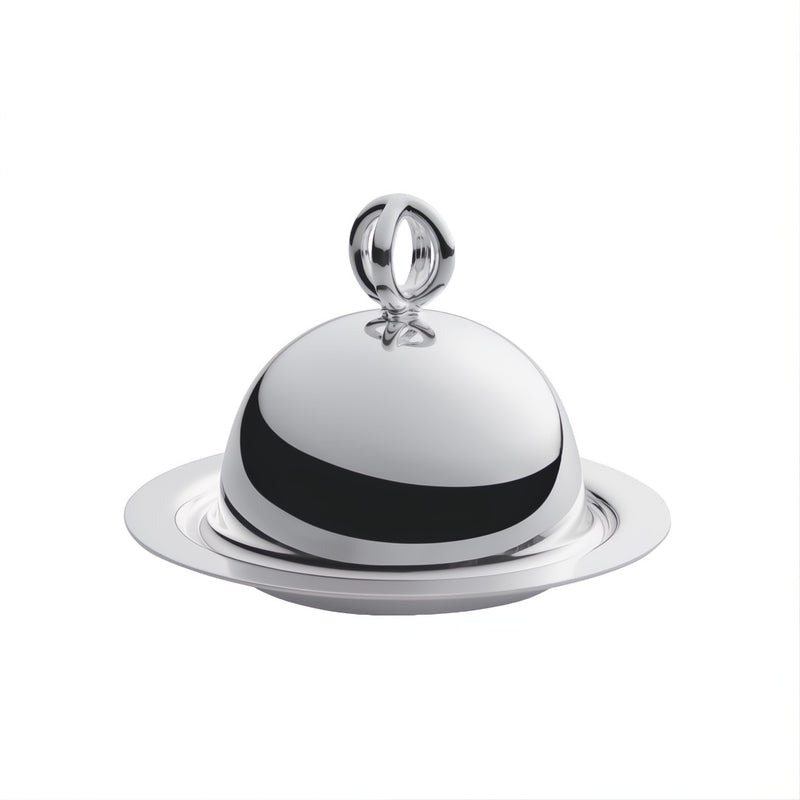 Individual silver-plated butter dish with domed cover and loop handle from the Latitude collection by Ercuis