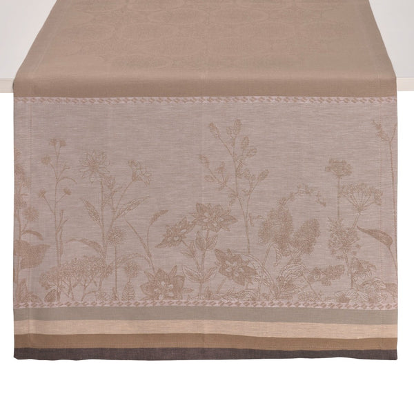 beige floral pattern table runner on white background