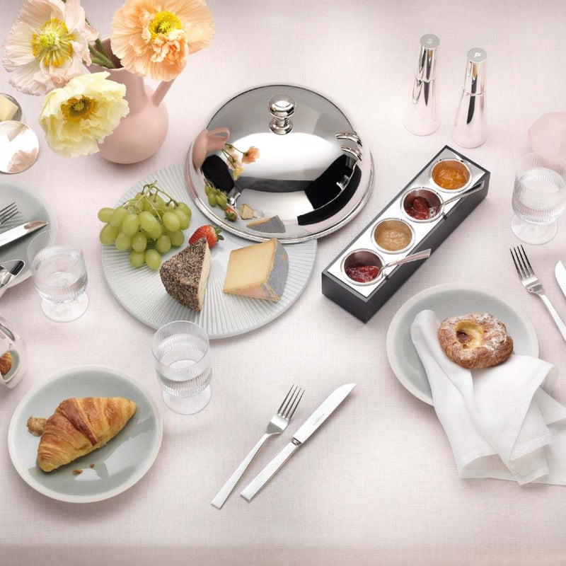 Styled breakfast table with silver-plated jam and sugar bar by Robbe & Berking with removable inserts