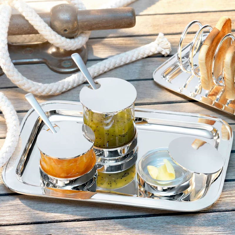 Styled deck with jam server with silver-plated lid by Robbe & Berking