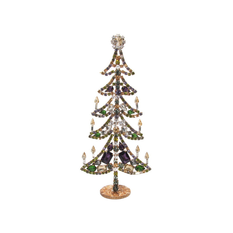 Elegant jewel Christmas tree in purple, green, and gold by Shishi, handcrafted with sparkling crystals, perfect as a luxurious festive centrepiece.