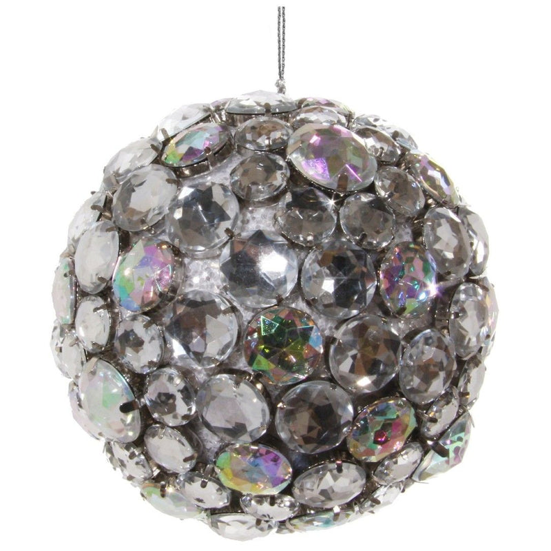 Jewelled silver Christmas ornament ball with sparkling crystals by Shishi, 12cm, luxury festive decoration.