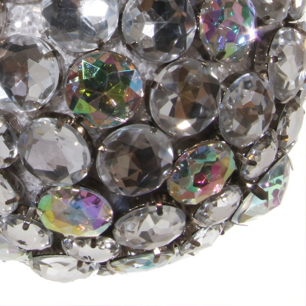 Close-up Jewelled silver Christmas ornament ball with sparkling crystals by Shishi, 12cm, luxury festive decoration.