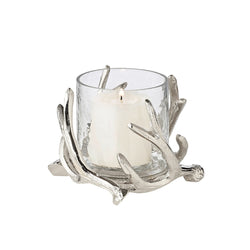 Kingston hurricane candle holder by Edzard with steel deer antlers and clear glass bowl, height 13 cm