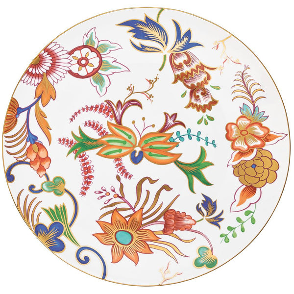 Large Imari porcelain bowl with multicoloured Japanese floral motifs and gold rim by Raynaud