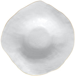 Set of 2 large deep plates white with golden rim No7 Indulge porcelain on a white background