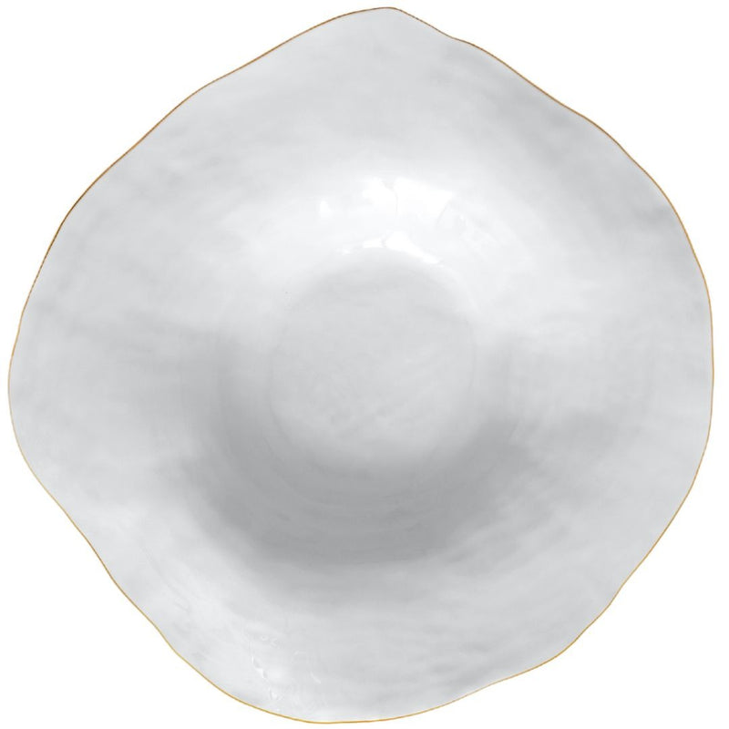 Set of 2 large deep plates white with golden rim No7 Indulge porcelain on a white background