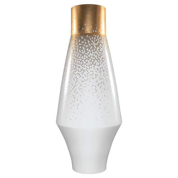 Decorative vase with gold top and white base on a white background