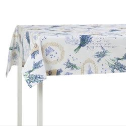 Tablecloth with floral and butterfly design on a white background