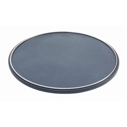 Lazy Susan Leather Tray Neptune by Giobagnara in blue leather with metal trim, luxury rotating tray.