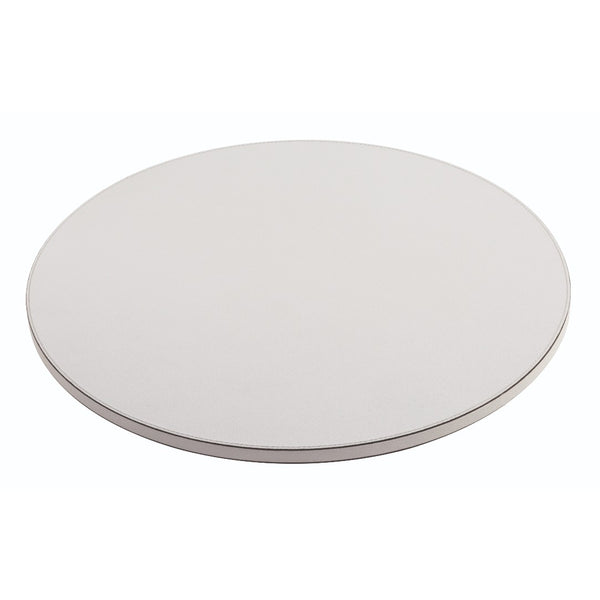 Jupiter round leather Lazy Susan tray by Giobagnara in light beige, fully leather-clad rotating serving tray.