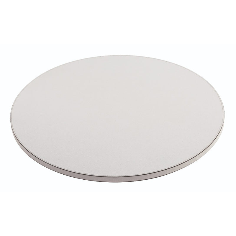 Jupiter round leather Lazy Susan tray by Giobagnara in light beige, fully leather-clad rotating serving tray.