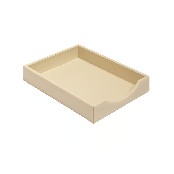 Elegant A4 leather paper tray with padded smooth leather by Giobagnara x Riviere. 