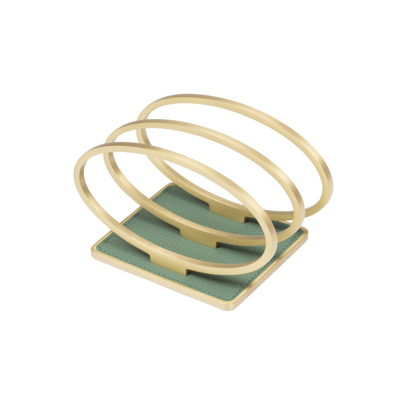 Leather Insert Wire Napkin Holder in brass finish with calfskin Golf leather base by Giobagnara.