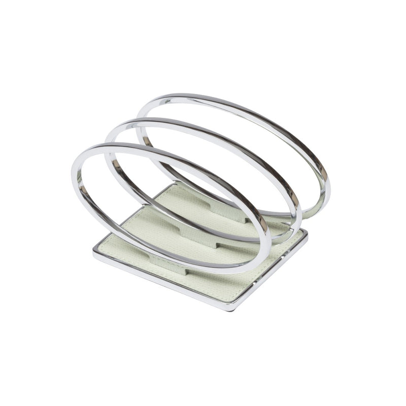 Leather Insert Wire Napkin Holder in chrome finish with calfskin Golf leather base by Giobagnara.