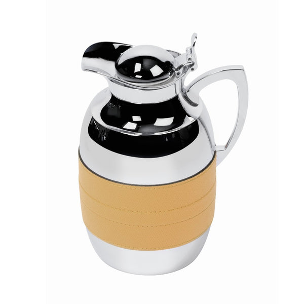 Luxury insulated carafe Monochrome by Giobagnara in chrome-plated brass with Golf leather – handcrafted Italian design for elegant dining and yachts.