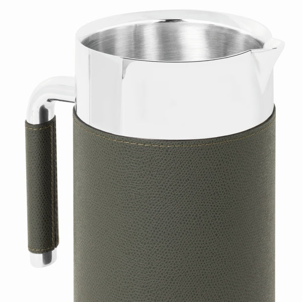 Close-up of Luxury 1.8 L thermal pitcher Pacific by Giobagnara in stainless steel and Golf calfskin leather